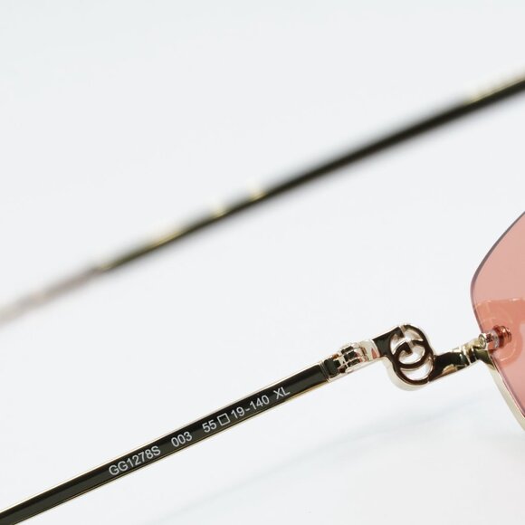 Gucci GG1278S 003 Sunglasses Gold Rectangle Frame, Red Lenses - Picture 7 of 11